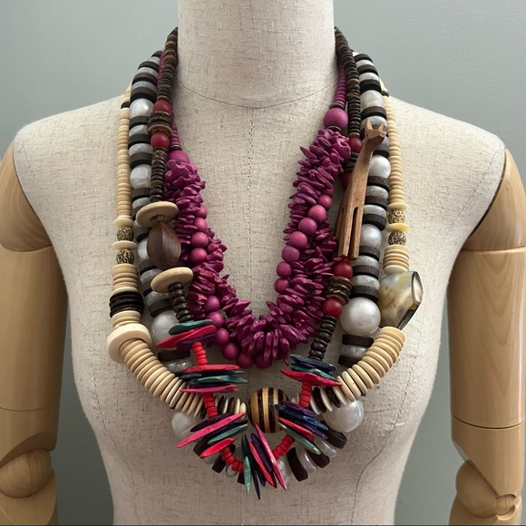Vintage Jewelry - Colorful Wooden Safari Ethnic Bohemian Vintage Necklace Assortment
